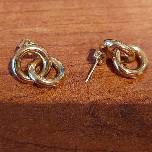 Double loop earrings. Stainless steel. Gold PVD plating. - Picture 5 of 6